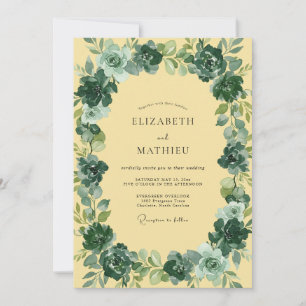 Convite Casamento Minimalista em Amarelo Manteiga e Verde-