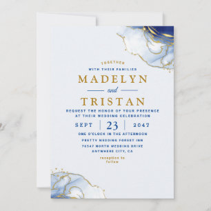 Convite Casamento Minimalista em Aquarela Azul