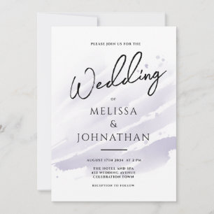 Convite Casamento Minimalista em Aquarela Roxa com Letra C