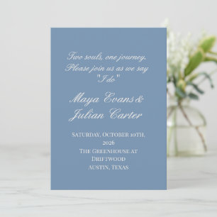 Convite Casamento Minimalista em Azul Poento e Branco Quen