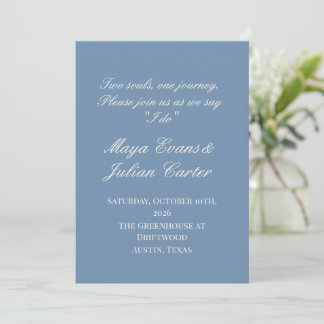 Convite Casamento Minimalista em Azul Poento e Branco Quen