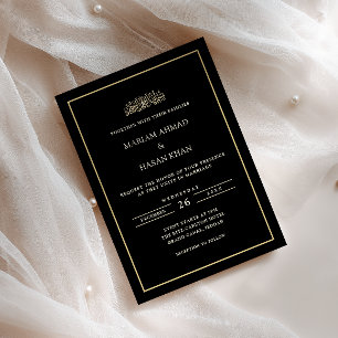 Convite Casamento Minimalista em Ouro e Preto para Noivos