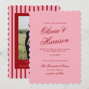Convite Casamento Minimalista em Rosa Vermelho com Bordas 