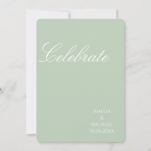 Convite Casamento Minimalista em Verde Sage (Frente)