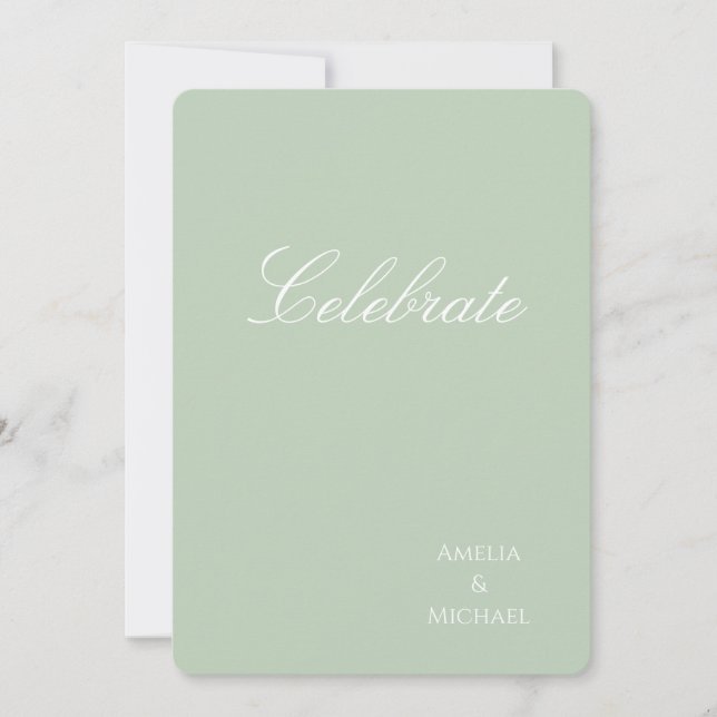 Convite Casamento Minimalista em Verde Sage e Branco (Frente)