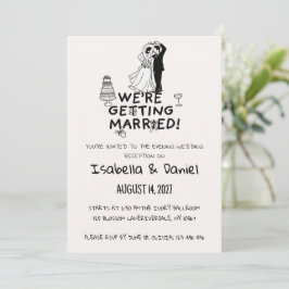Convite Casamento Minimalista Esboço de Casal Preto e Bran