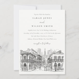 Convite Casamento Minimalista Esboço New Orleans Louisiana