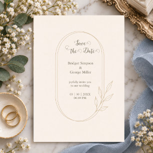 Convite Casamento minimalista escandinavo botânico dourado