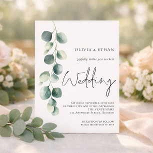Convite Casamento Minimalista Eucalipto Escrito Elegante S