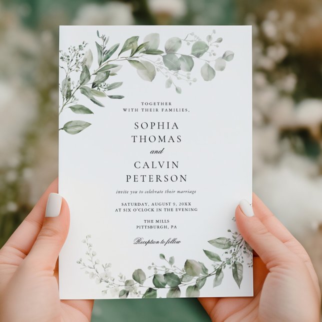 Convite Casamento Minimalista Eucalyptus Greenery (Criador carregado)