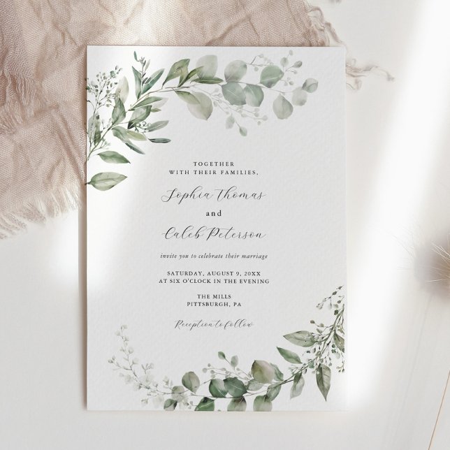 Convite Casamento Minimalista Eucalyptus Greenery (Criador carregado)