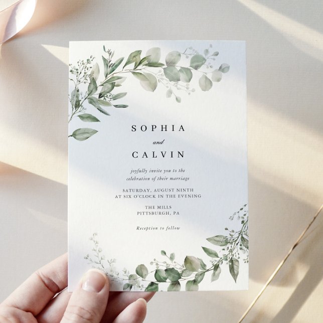 Convite Casamento Minimalista Eucalyptus Greenery (Criador carregado)