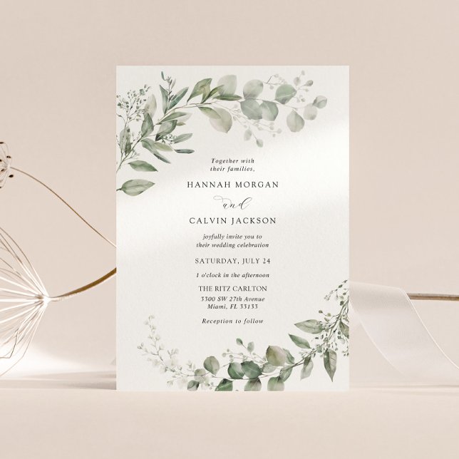 Convite Casamento Minimalista Eucalyptus Greenery (Criador carregado)