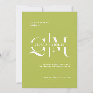 Convite Casamento Minimalista Exquisito Monograma Chartreu