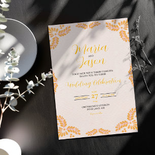 Convite Casamento Minimalista Floral Amarelo Talavera Mexi