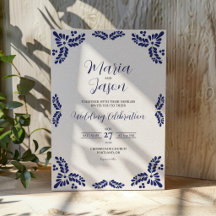 Casamento Minimalista Floral Azul Talavera Mexican