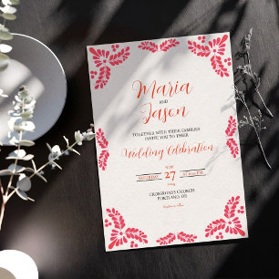 Convite Casamento Minimalista Floral Laranja Talavera Mexi