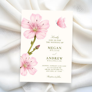 Convite Casamento minimalista floral rosa elegante