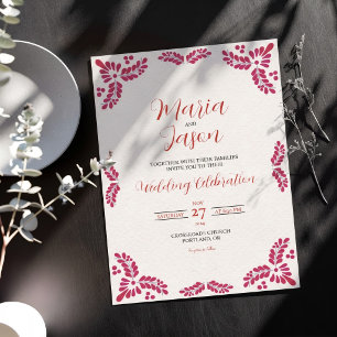 Convite Casamento Minimalista Floral Vermelho Talavera Mex