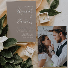 Convite Casamento Minimalista Foto Bege Taupe