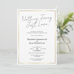 Convite Casamento Minimalista Íntimo Moldura Dourada