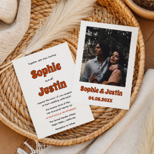 Convite Casamento Minimalista Laranja Queimado Retro Groov