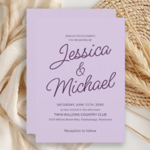 Convite Casamento Minimalista Lilás Roxo Escrito à Mão