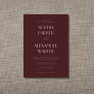 Convite Casamento Minimalista Limpo de Oxblood & Rosa Empo