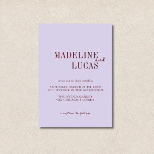 Convite Casamento Minimalista Limpo Lavanda e Burgundy Pro