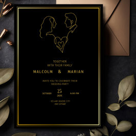 Convite Casamento Minimalista Luxuoso Preto e Dourado Eleg