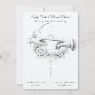 Convite Casamento Minimalista Mãos Casal Romântico