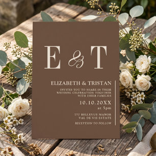 Convite Casamento Minimalista Marrom Elegante Fazenda
