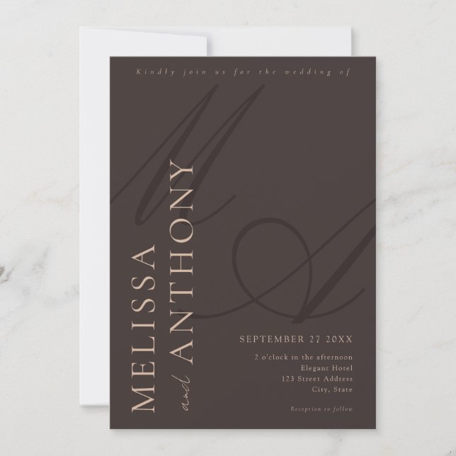 Convite Casamento Minimalista Marrom Elegante Moderno (Frente)