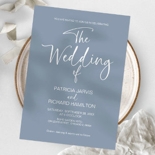 Convite Casamento Minimalista Moderno Azul Empoeirado