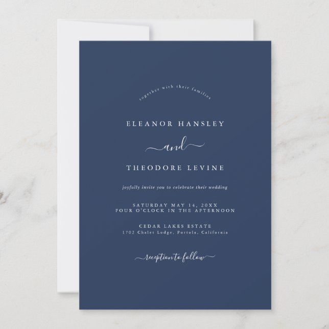 Convite Casamento Minimalista Moderno Azul-Marinho   (Frente)