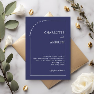 Convite Casamento minimalista moderno azul marinho marfim