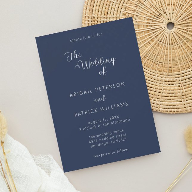 Convite Casamento Minimalista Moderno Azul-Navy e Branco (Criador carregado)