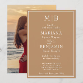 Convite Casamento Minimalista Moderno Boho Bege Fronteira