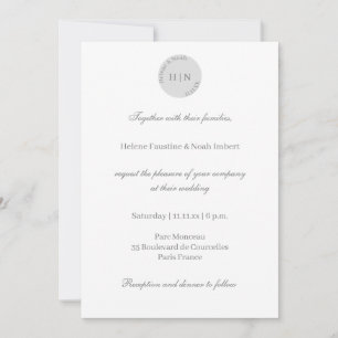Convite Casamento Minimalista Moderno Branco Cinza Monogra