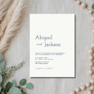 Convite Casamento Minimalista Moderno Branco Macio e Azul-