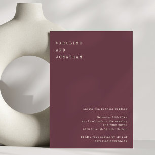 Convite Casamento Minimalista Moderno Burgundy Máquina de