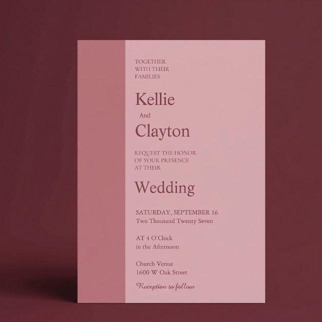 Convite Casamento Minimalista Moderno com Barra Rosada (Criador carregado)