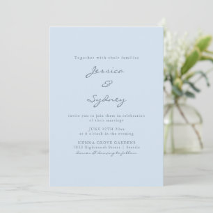 Convite Casamento Minimalista Moderno com Letra Azul Suave