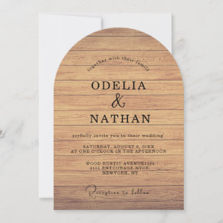Convite Casamento Minimalista Moderno com Textura de Madei