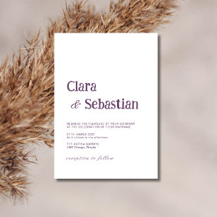 Convite Casamento Minimalista Moderno de Ameixa e Branco