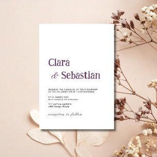 Convite Casamento Minimalista Moderno de Ameixa e Preto