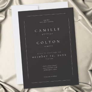 Convite Casamento Minimalista Moderno de Carvão Elegante