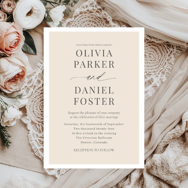 Convite Casamento Minimalista Moderno de Champagne Beige (Criador carregado)