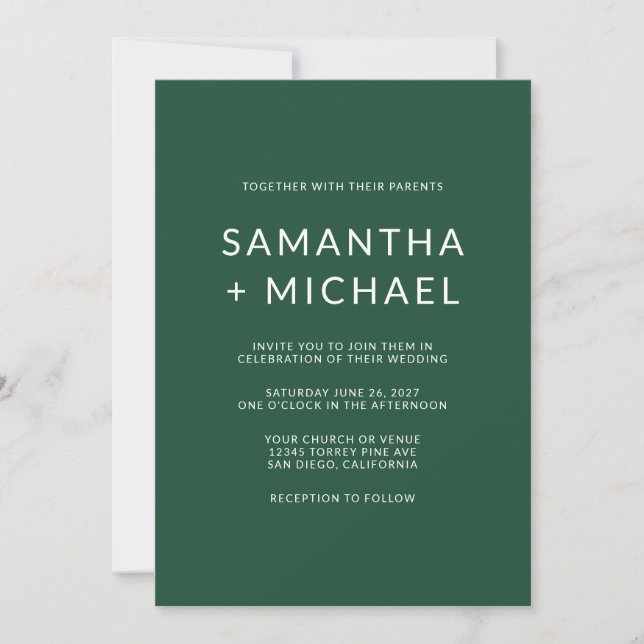 Convite Casamento Minimalista Moderno de Pinho Profundo e  (Frente)