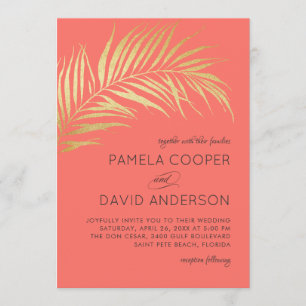 Convite Casamento Minimalista Moderno do ouro Palm Frond